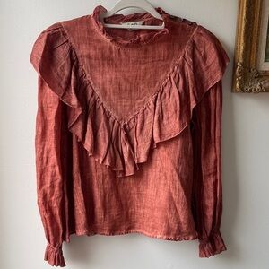 Sea New York Dyed Clay Cotton Gauzw Ruffle Collar Blouse